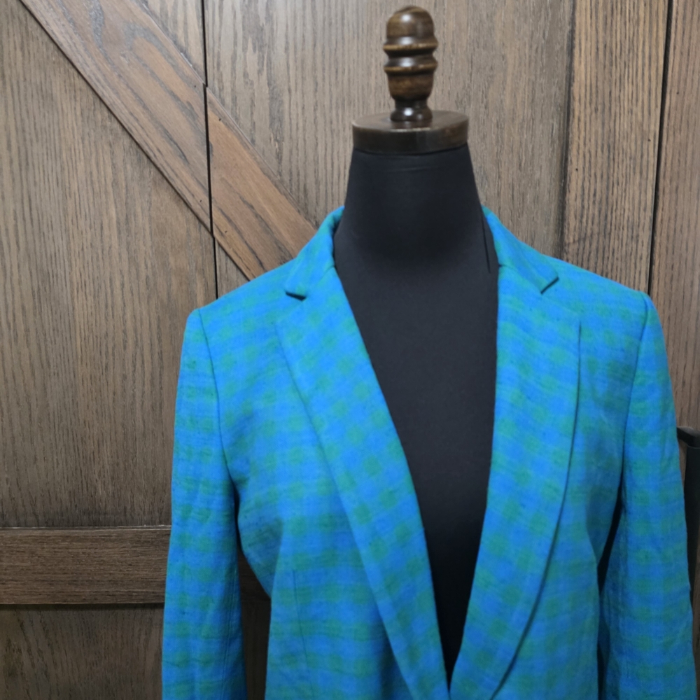 J. Crew Teal Plaid Single-Button Blazer - Picture 2 of 5